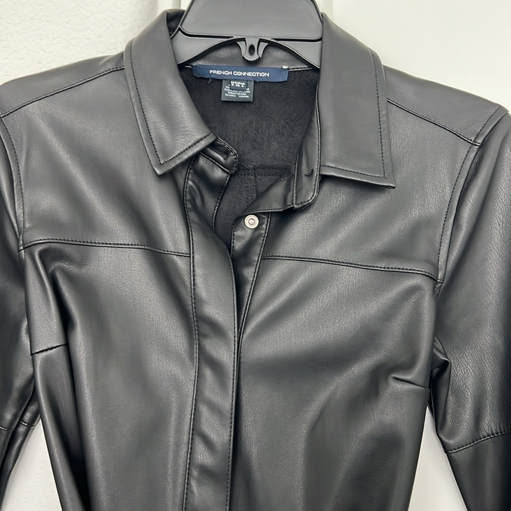 NWT French Connection Patti Long Sleeve Faux Leather Shirtdress - Picture 3 of 12